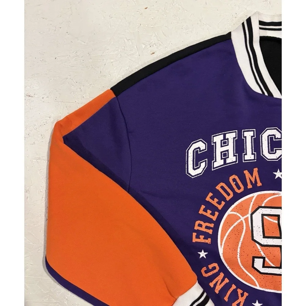 Jacket Unisex M Black Purple Chicago Basketball Dual Sided Retro Varsity